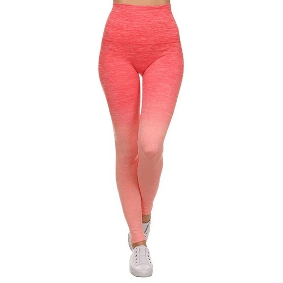 Ombré Pink High-Waisted Full Length Seamless Leggings Size Large - Picture 1 of 5